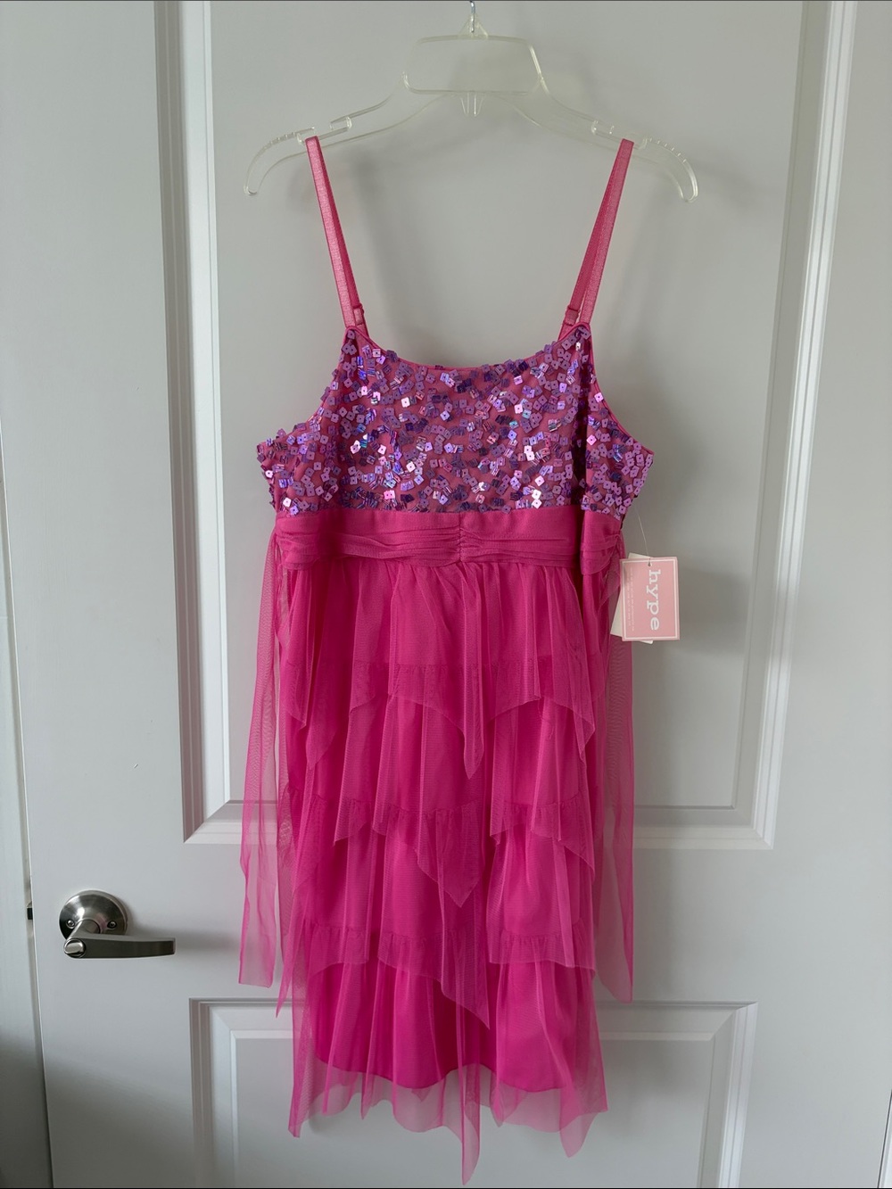 Hype Girls Tulle Party Dress with Pink Paillettes